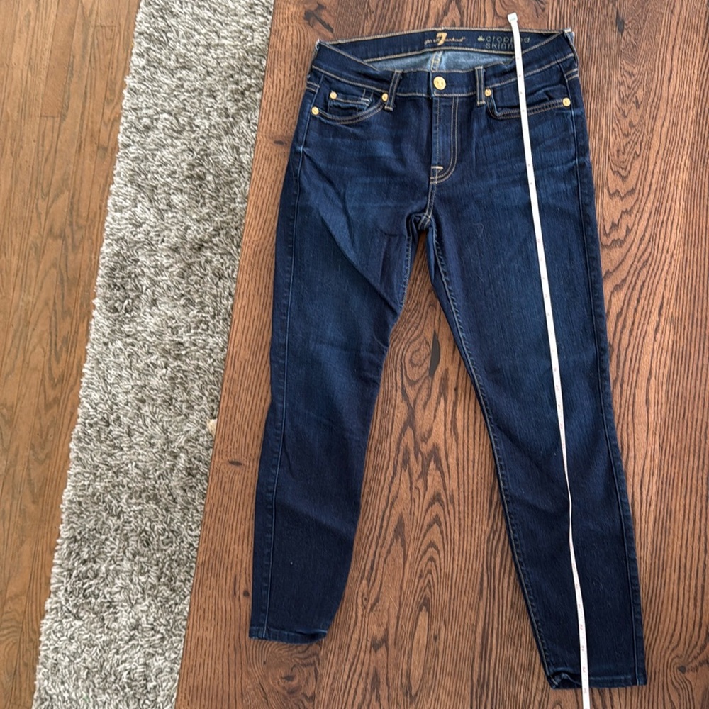7 for all mankind skinny cropped dark blue jeans size 28